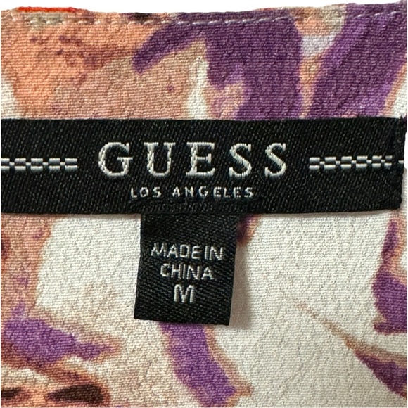 Guess Chava Twist Front Top Blouse Purple Lavender Floral Medium Long Sleeve - Picture 3 of 5